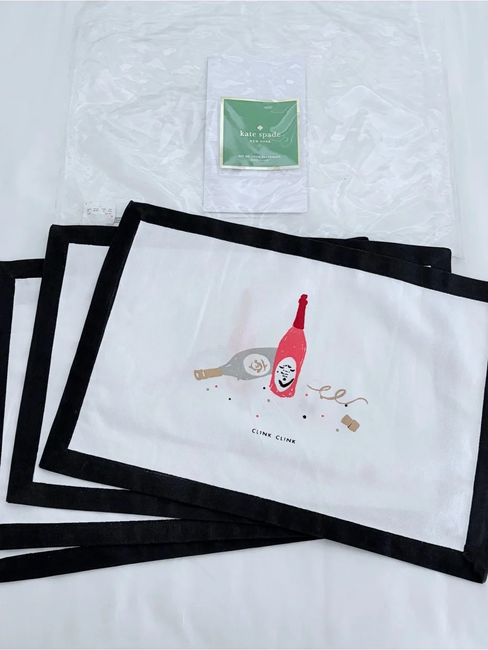 Kate Spade Pretty Pantry Clink Clink Place Mats Set of 4, Pink Champagne Bottle